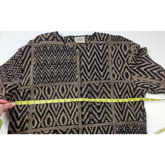 Chicos large coatigan heavy twill cotton button front brown black Aztec EUC L - Picture 8 of 8